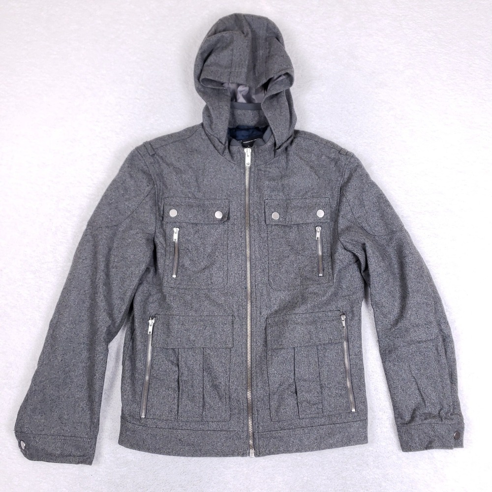 INC International‎ Concepts Field Jacket Mens M Wool Blend Hooded Gray Utility